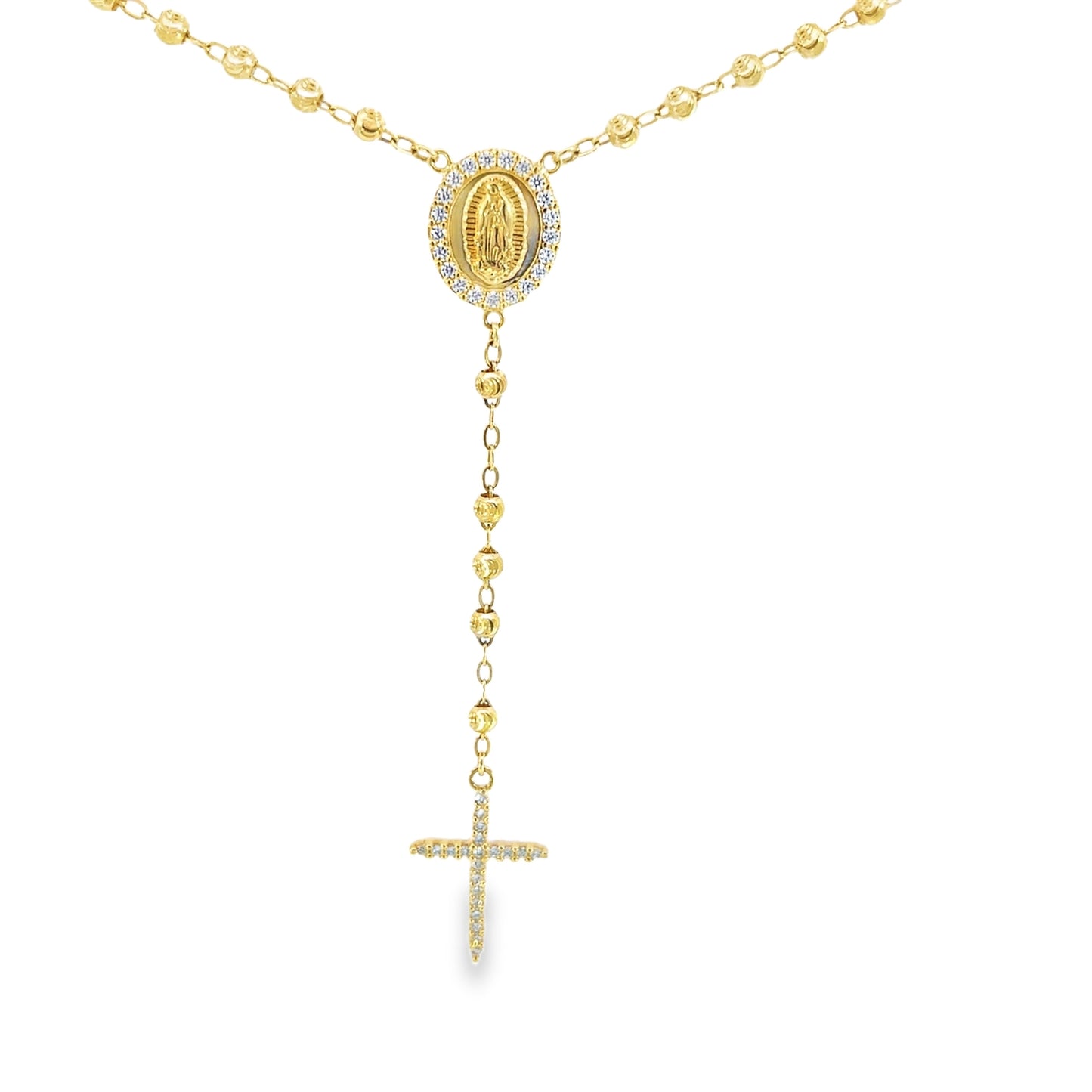 Beaded Rosary Necklace with Religious Pendants | 9ct Yellow Gold Diamond-Cut