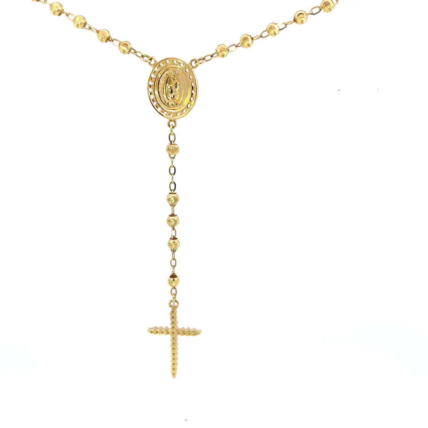 Beaded Rosary Necklace with Religious Pendants | 9ct Yellow Gold Diamond-Cut