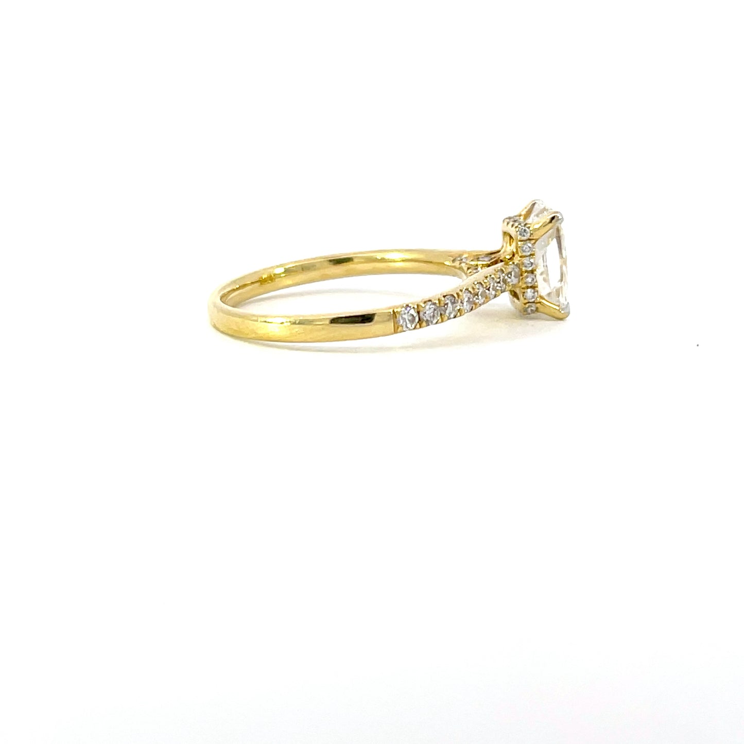 Nicole | 18ct Yellow Gold Cushion Cut Lab Grown Diamond Engagement Ring with Hidden Halo & Cathedral Shoulders – 1.81ct Total