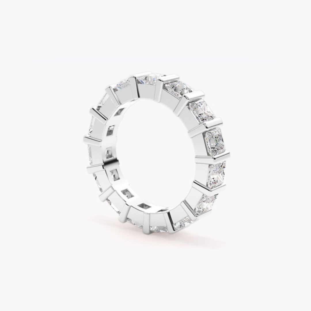 Mary | 18ct White Gold Lab Grown Princess Cut Diamond Eternity Band – 6.72ct D–E/VS
