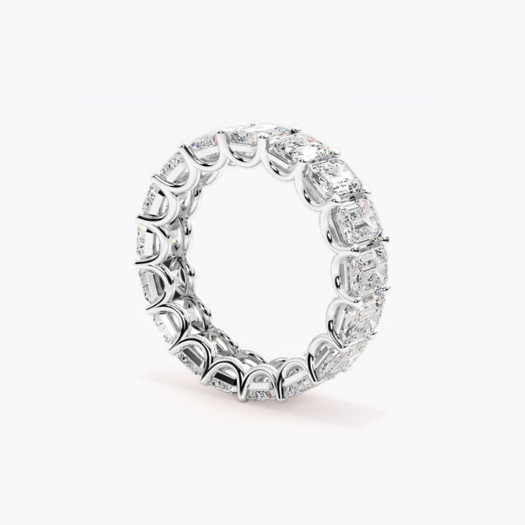 Paige | 18ct White Gold Lab Grown Emerald Cut Diamond Eternity Band – 6.52ct D–E/VS