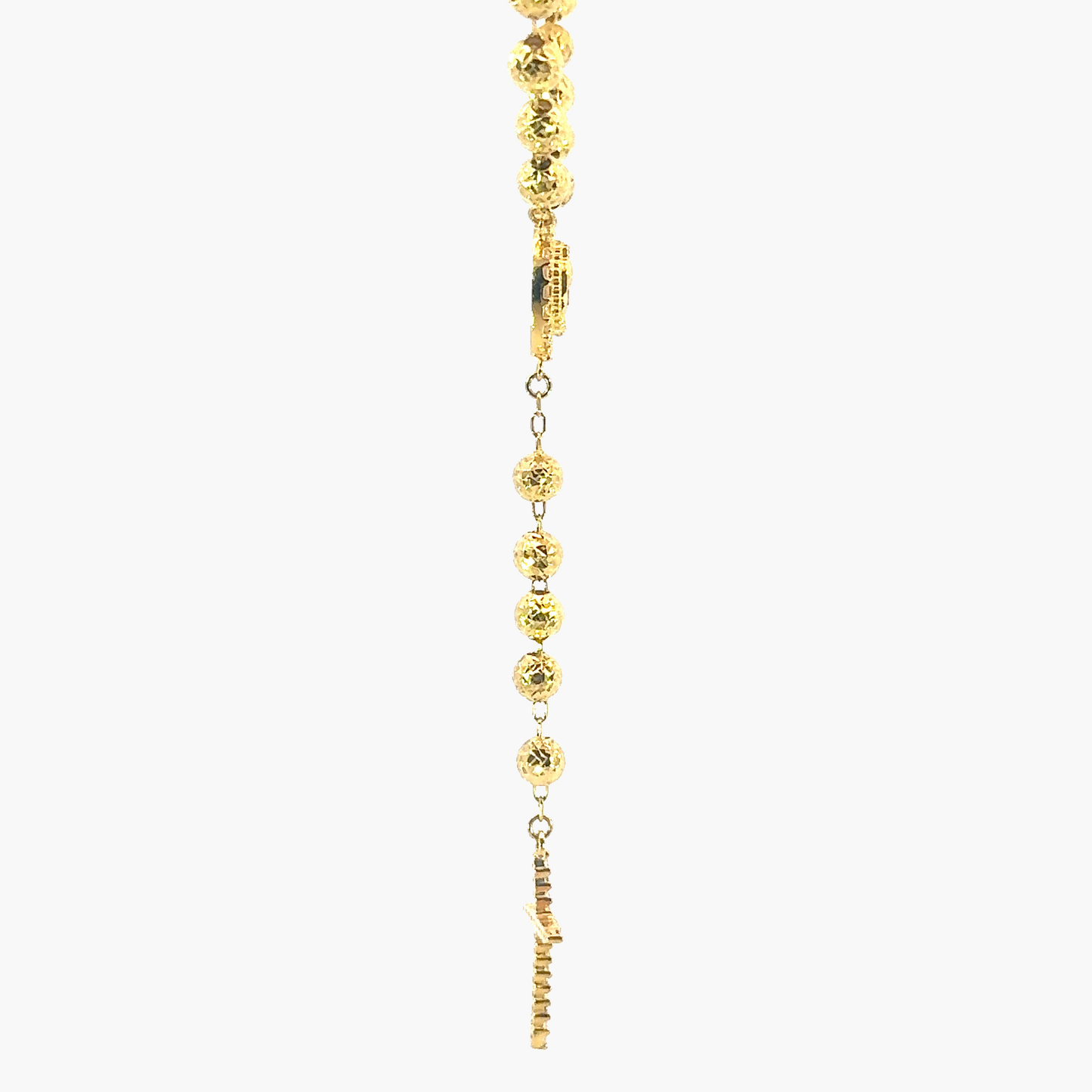 21ct Yellow Gold Rosary Beads with Diamond-Cut Design, Cubic Zirconia Cross & Miraculous Medal | 21.34g
