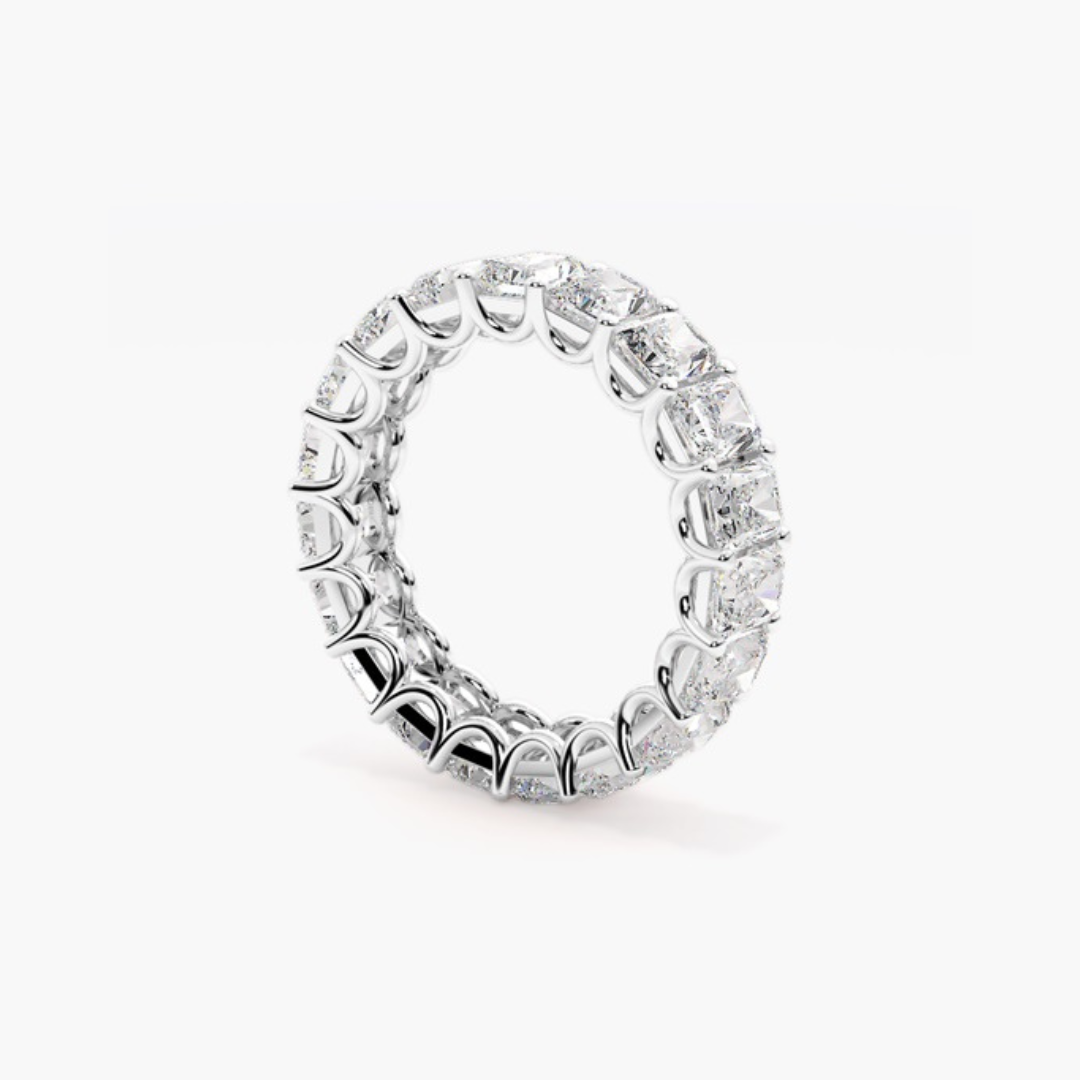 Rose | 18ct White Gold Lab Grown Radiant Cut Diamond Eternity Band – 6.72ct D–E/VS