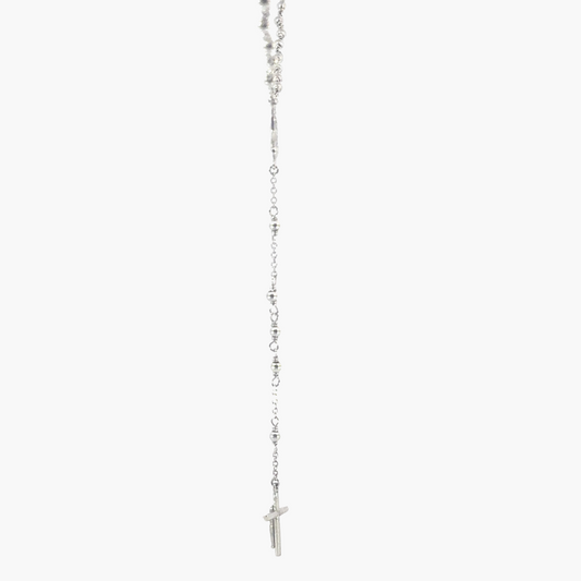 Silver necklace with a rosary