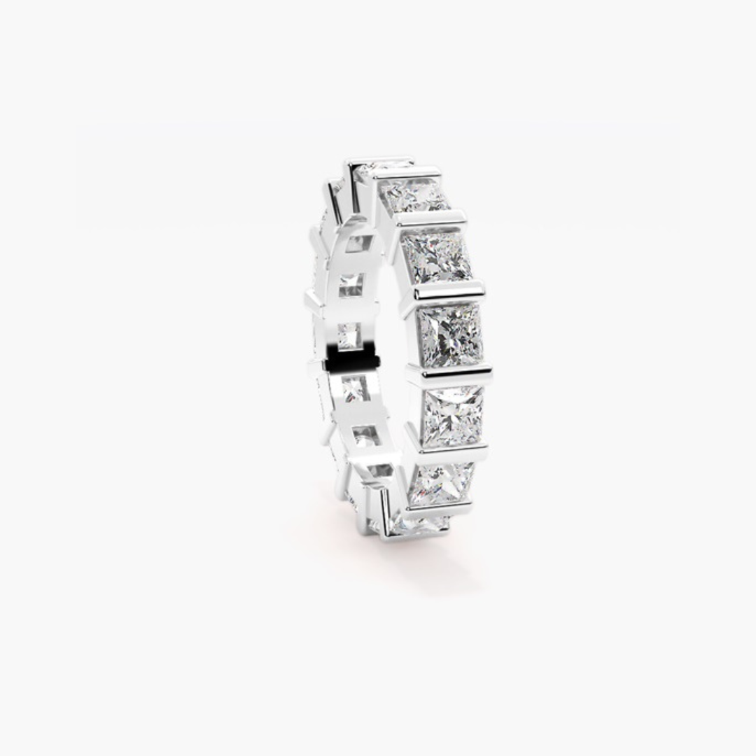 Mary | 18ct White Gold Lab Grown Princess Cut Diamond Eternity Band – 6.72ct D–E/VS