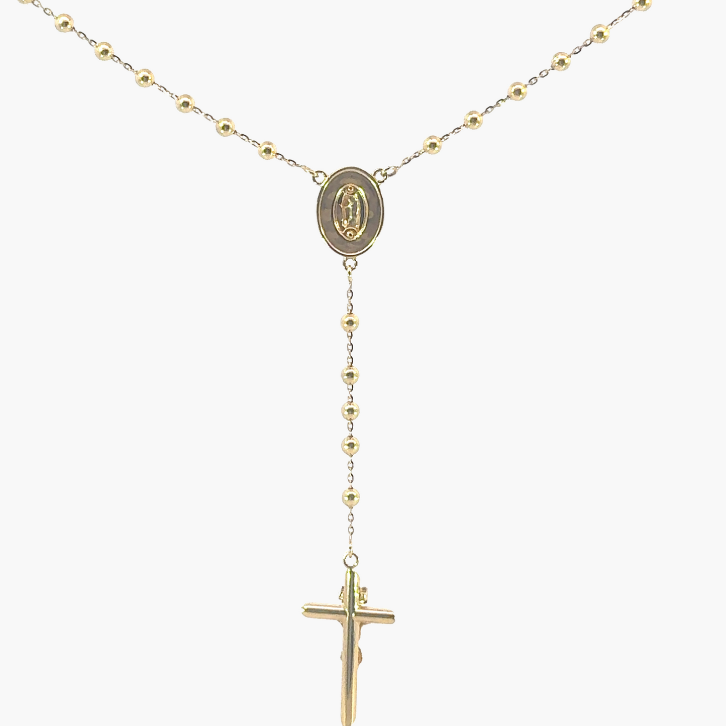 18ct Yellow Gold Rosary Bead Necklace with Crucifix and Mary Medal – 10.8g