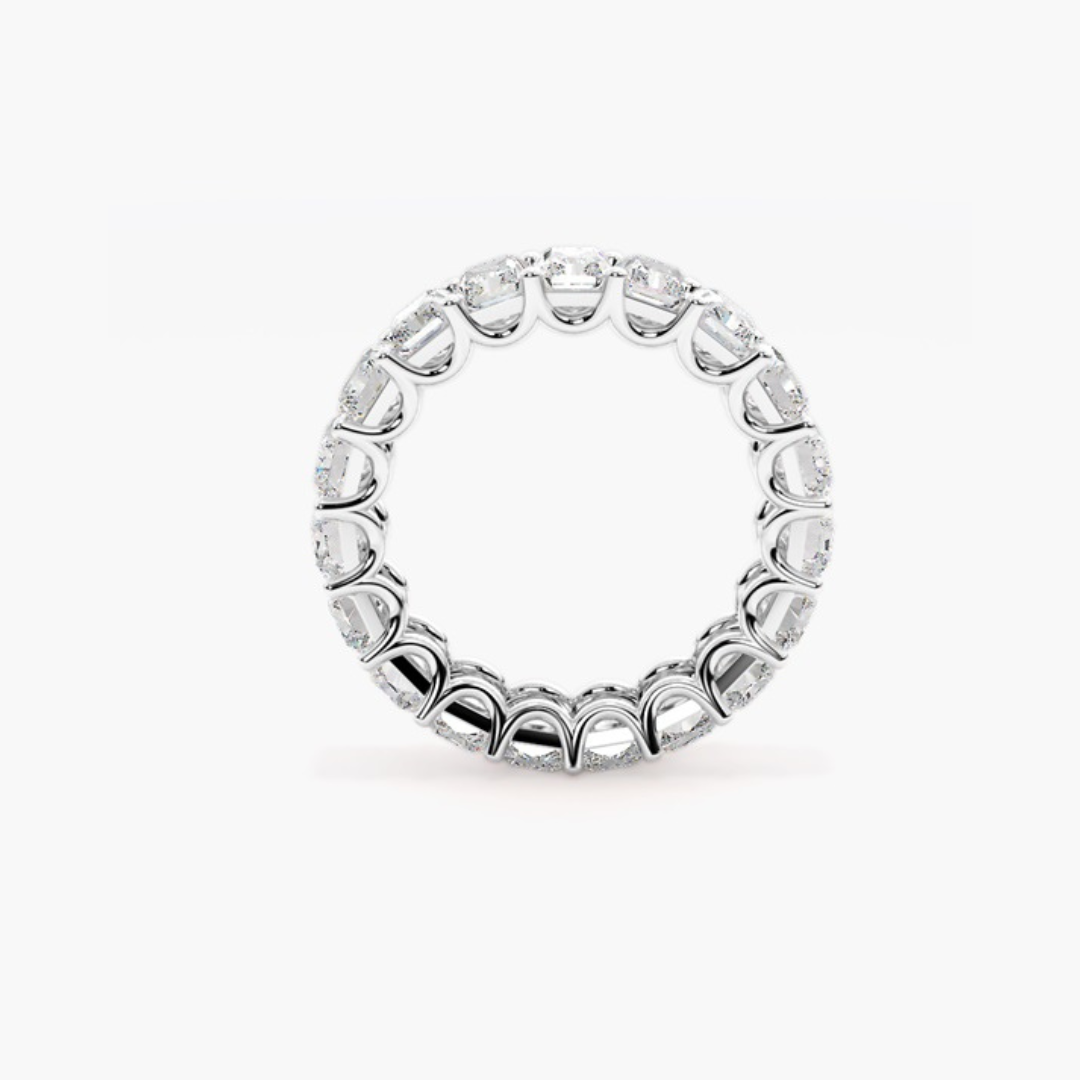 Rose | 18ct White Gold Lab Grown Radiant Cut Diamond Eternity Band – 6.72ct D–E/VS