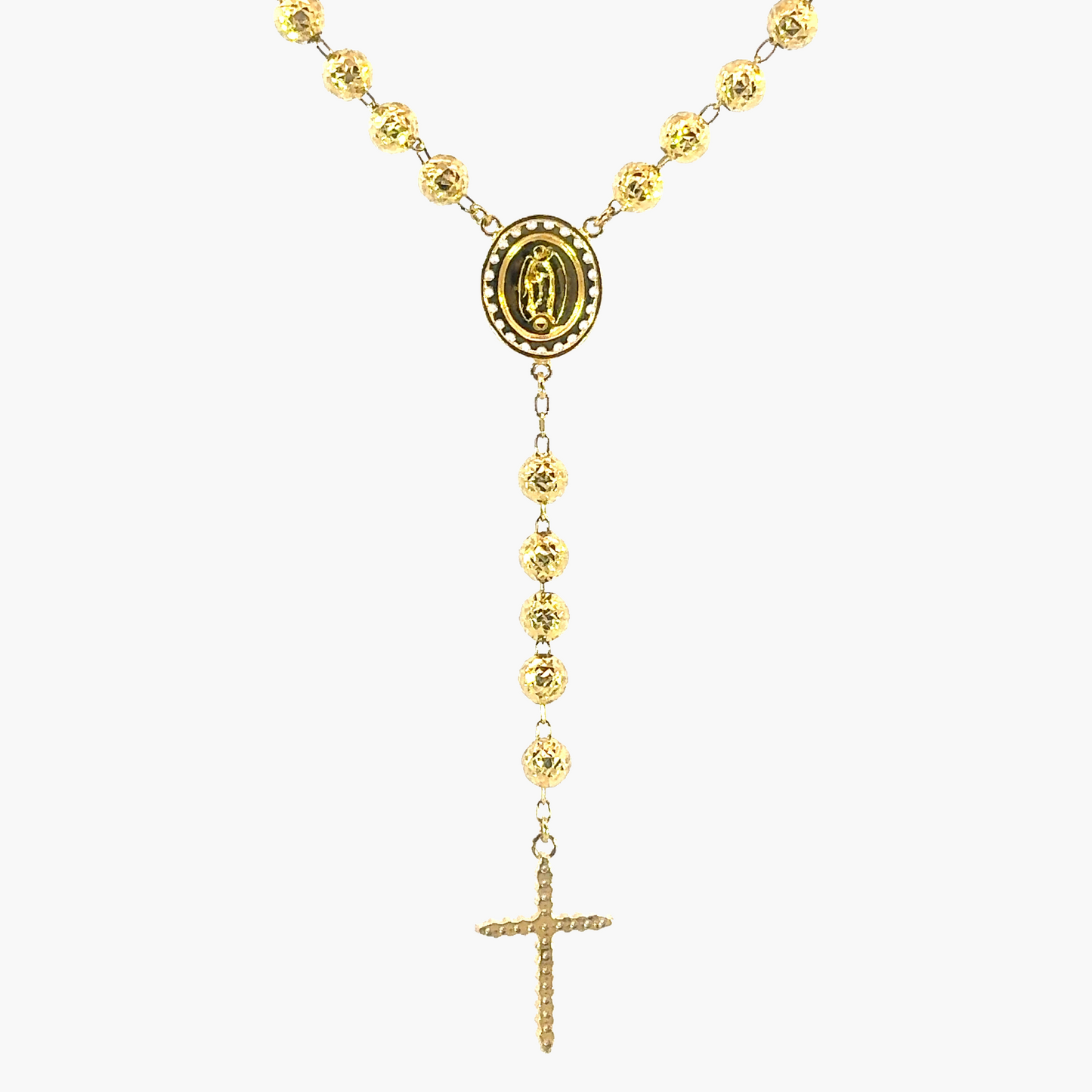 21ct Yellow Gold Rosary Beads with Diamond-Cut Design, Cubic Zirconia Cross & Miraculous Medal | 21.34g