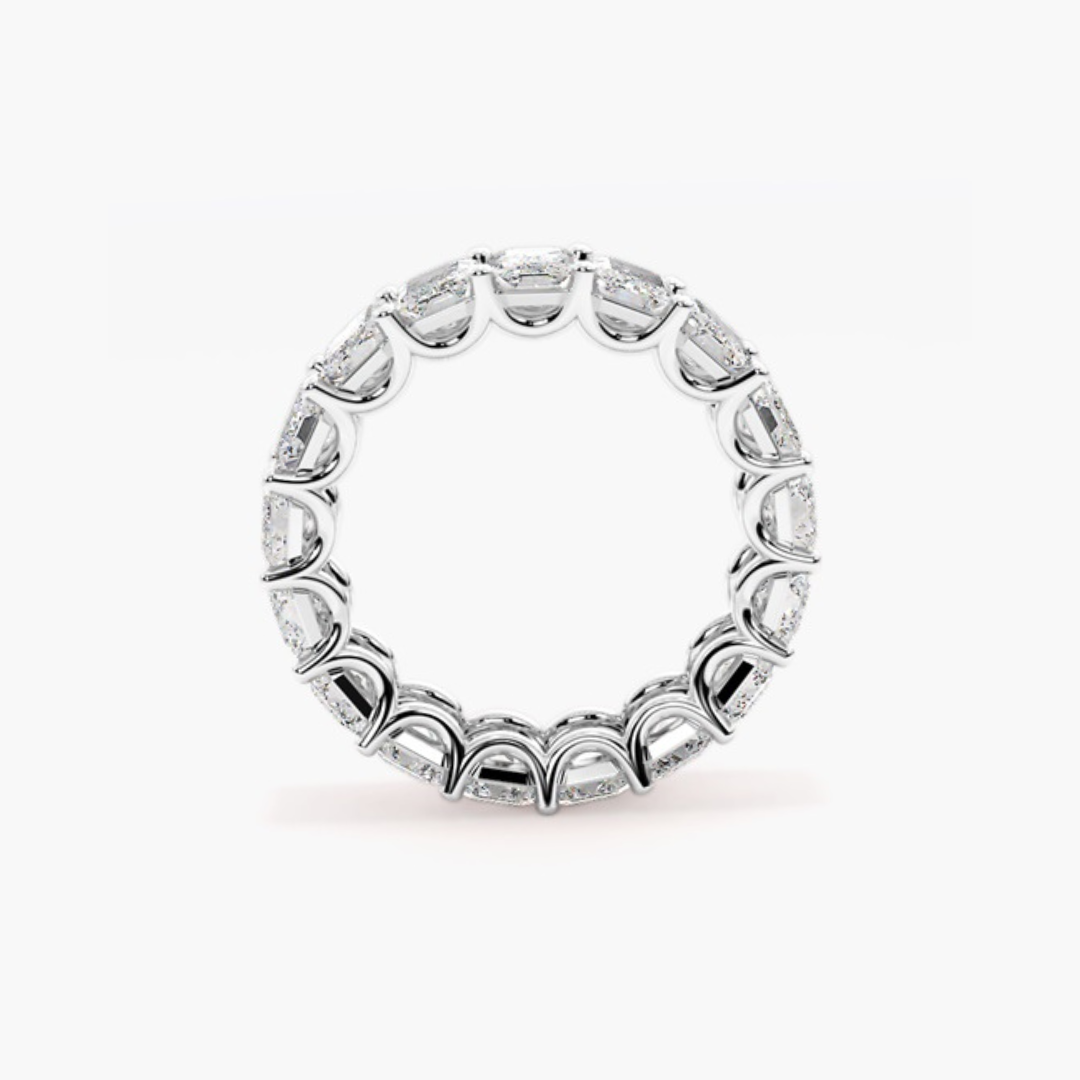 Paige | 18ct White Gold Lab Grown Emerald Cut Diamond Eternity Band – 6.52ct D–E/VS