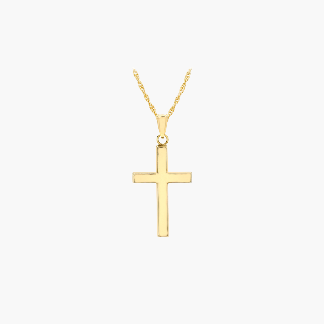 18ct Yellow Gold Plain Cross with Trace Chain