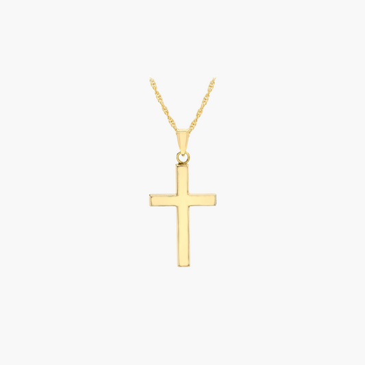 18ct Yellow Gold Plain Cross with Trace Chain