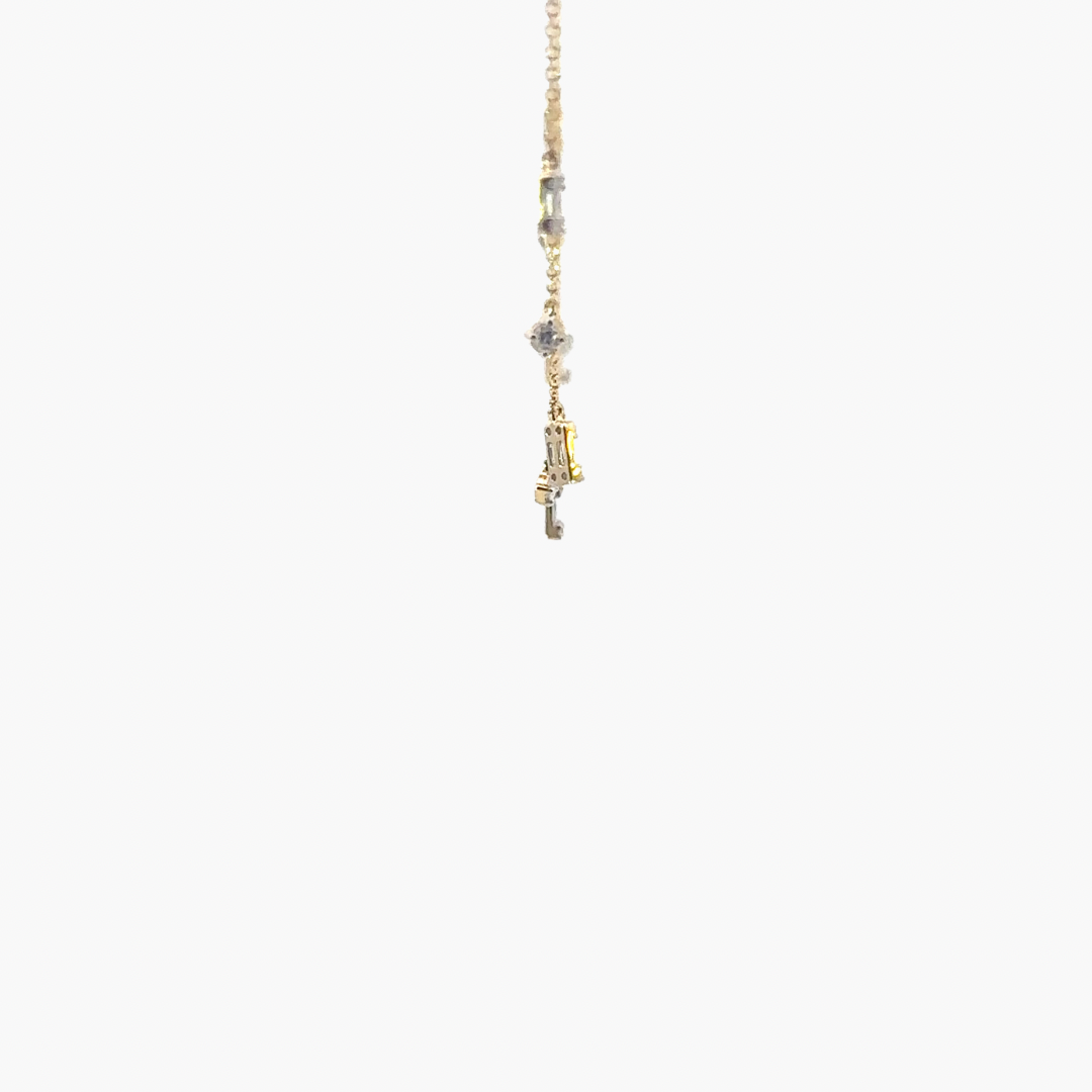 18ct Yellow Gold Diamond Drop Necklace – Baguette & Brilliant Cut, 0.41ct