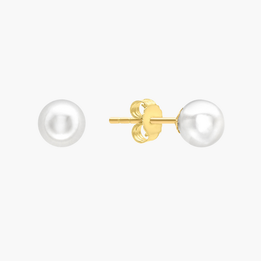 9ct Yellow Gold 5mm Solid Pearl Stud Earrings