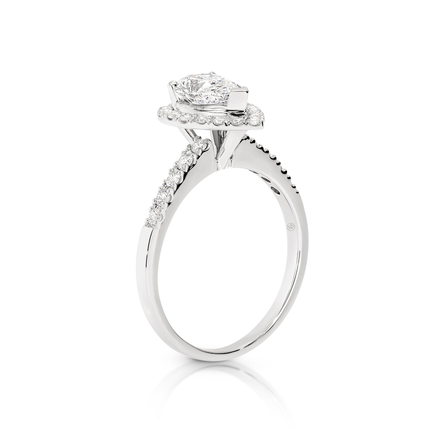 Angela | Floating Halo Ring with V-Claw Setting and Pavé Diamond Band
