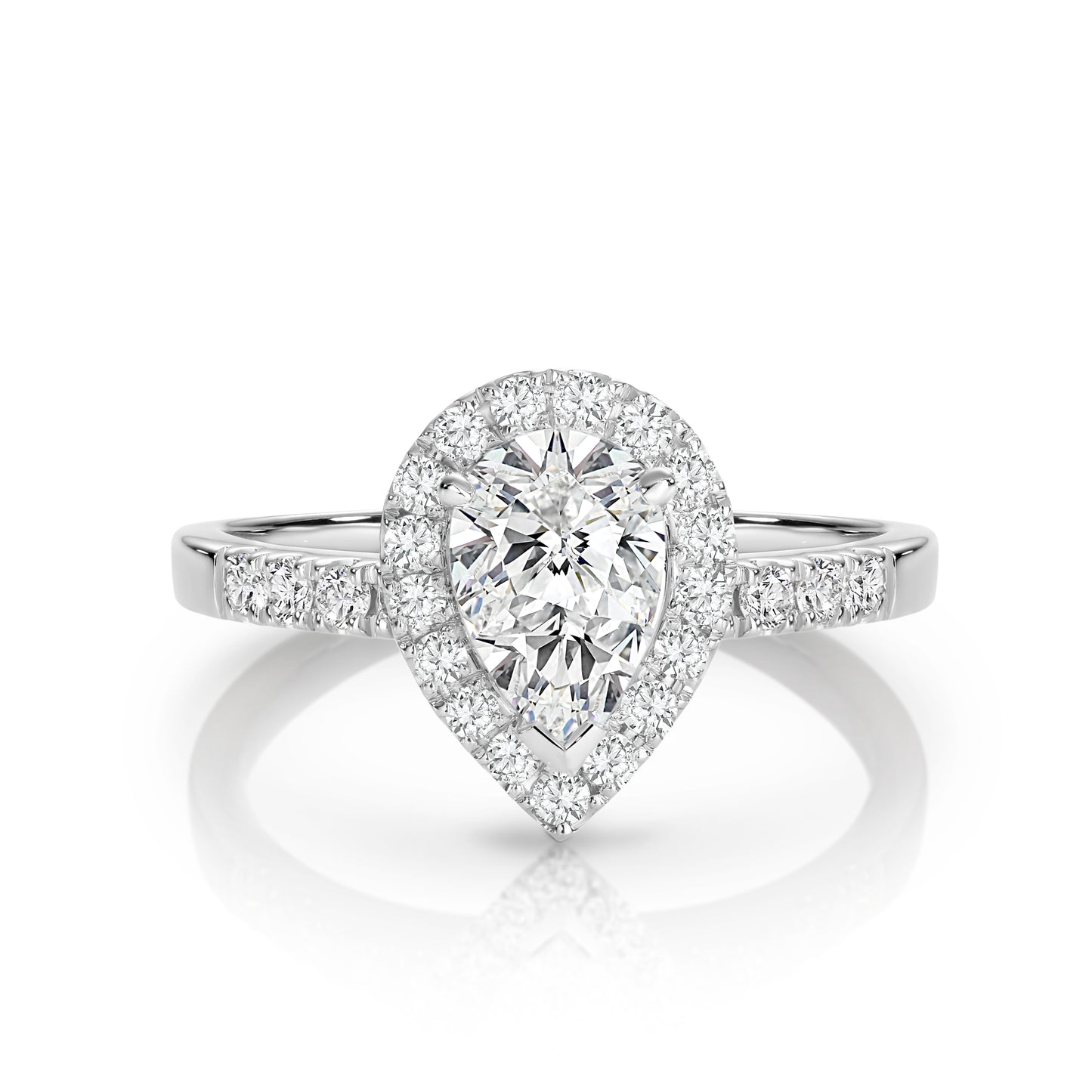 Angela | Floating Halo Ring with V-Claw Setting and Pavé Diamond Band