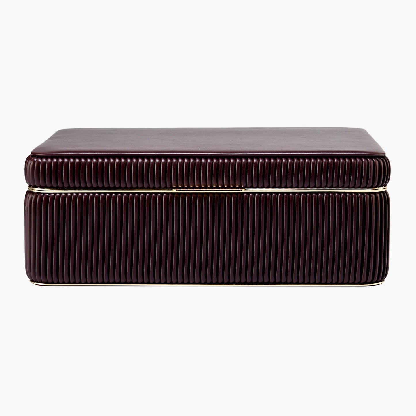 Rectangular brown ottoman with a ribbed texture on a white background
