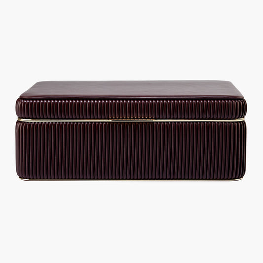Rectangular brown ottoman with a ribbed texture on a white background