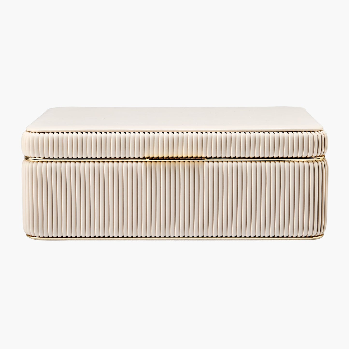 Rectangular ottoman with ribbed texture on a white background