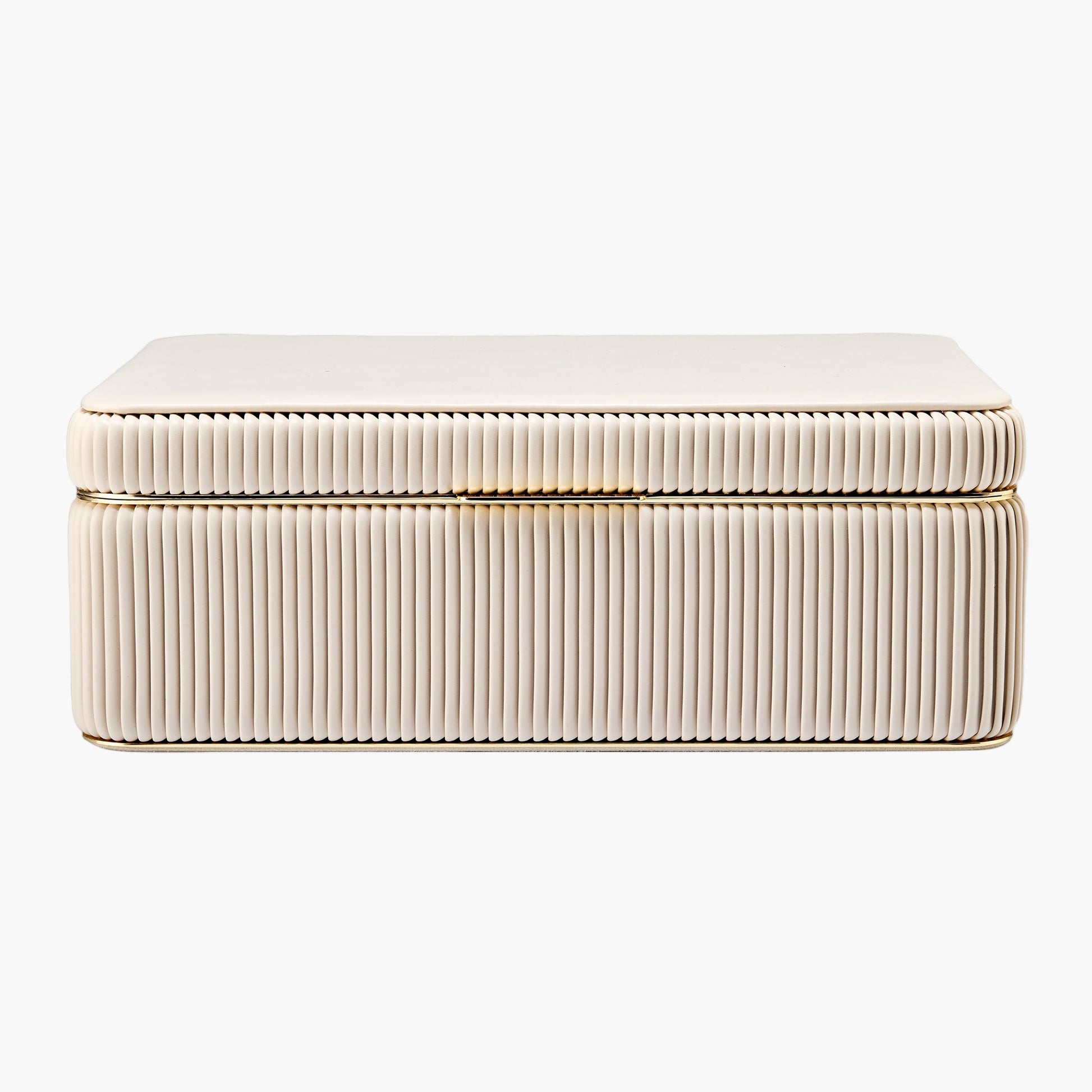 Rectangular ottoman with ribbed texture on a white background