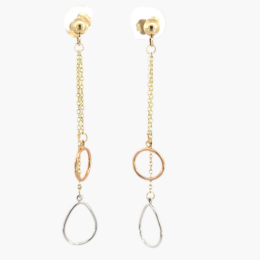 Serena | 9ct three-tone circle & pear-shaped drop earrings