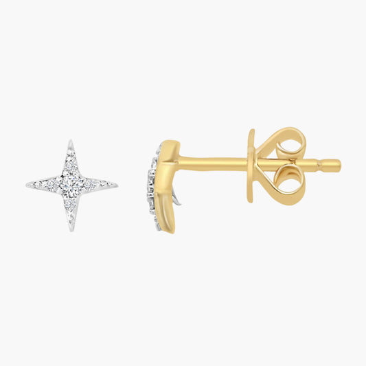 Star-shaped earrings in gold and silver on a white background