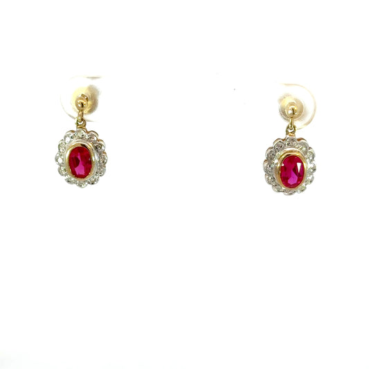 Genie | Ruby & Diamond Halo Earrings 9ct Yellow Gold