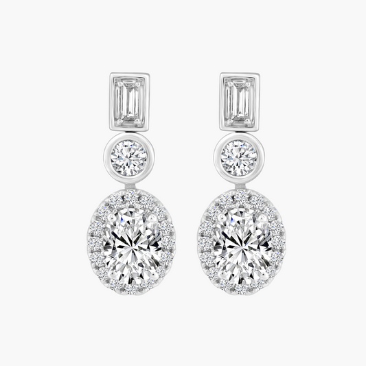 Amelia | Oval Halo, Round Bezel & Emerald Bezel Diamond Stud Earrings in 18ct White Gold