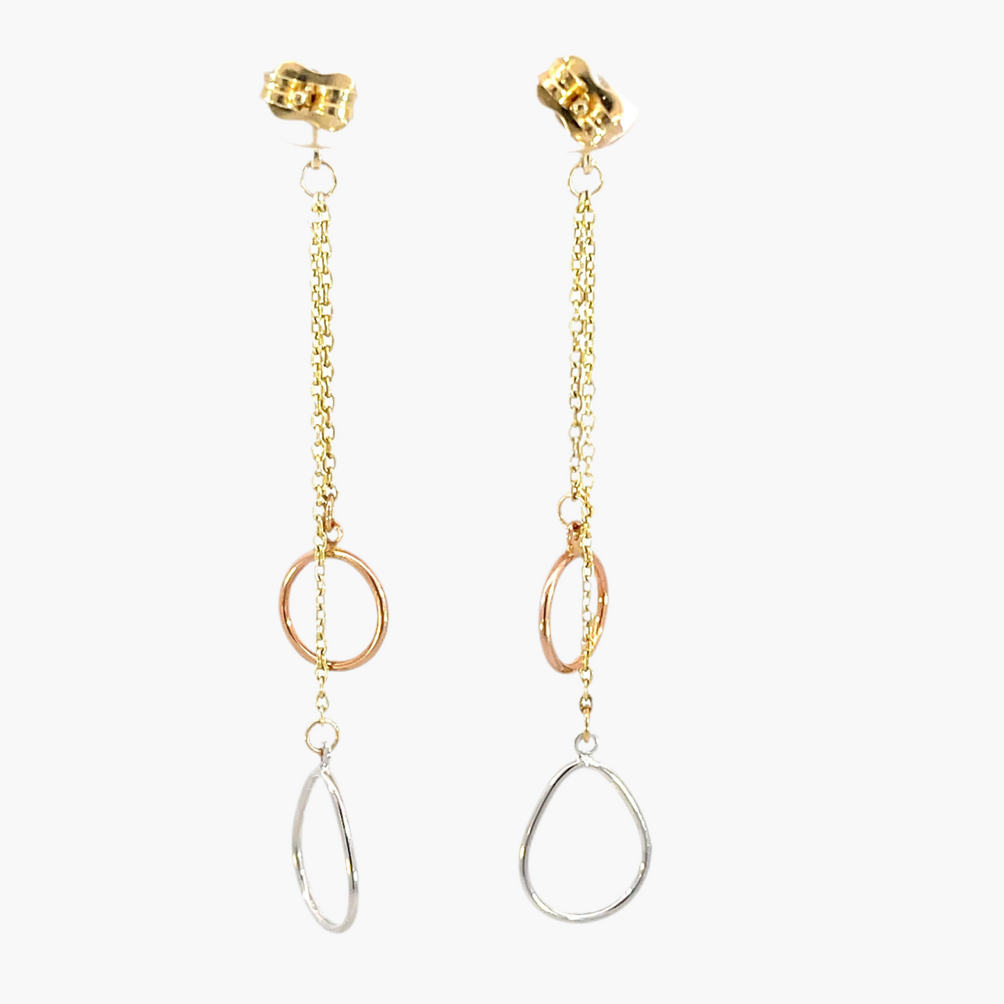 Serena | 9ct three-tone circle & pear-shaped drop earrings