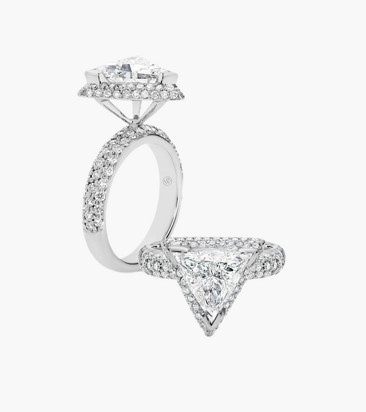 Rachel | Triple Pavé Diamond Band Engagement Ring with Hidden Halo & High-Set Solitaire