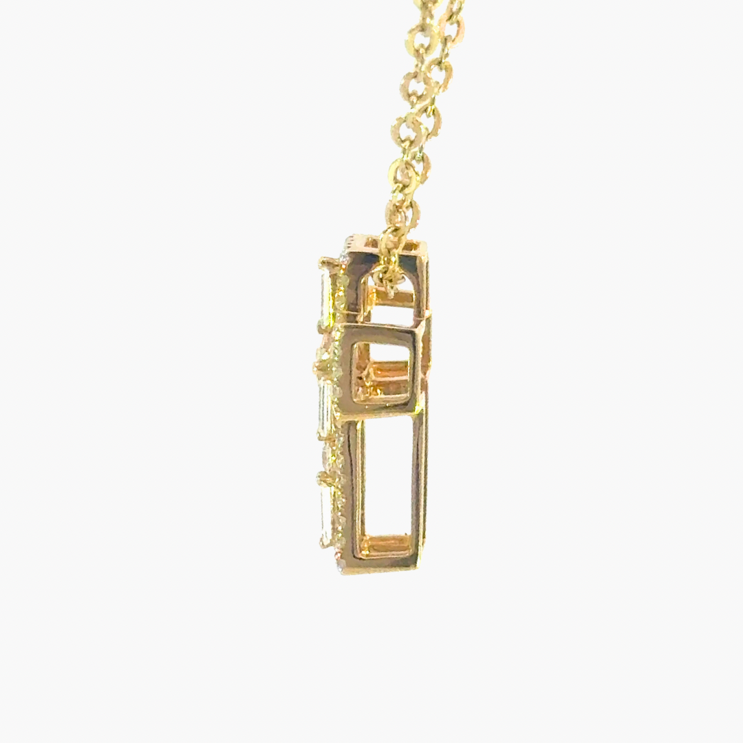18ct Yellow Gold Diamond Cross Pendant – Baguette & Round Pave 1.14ct