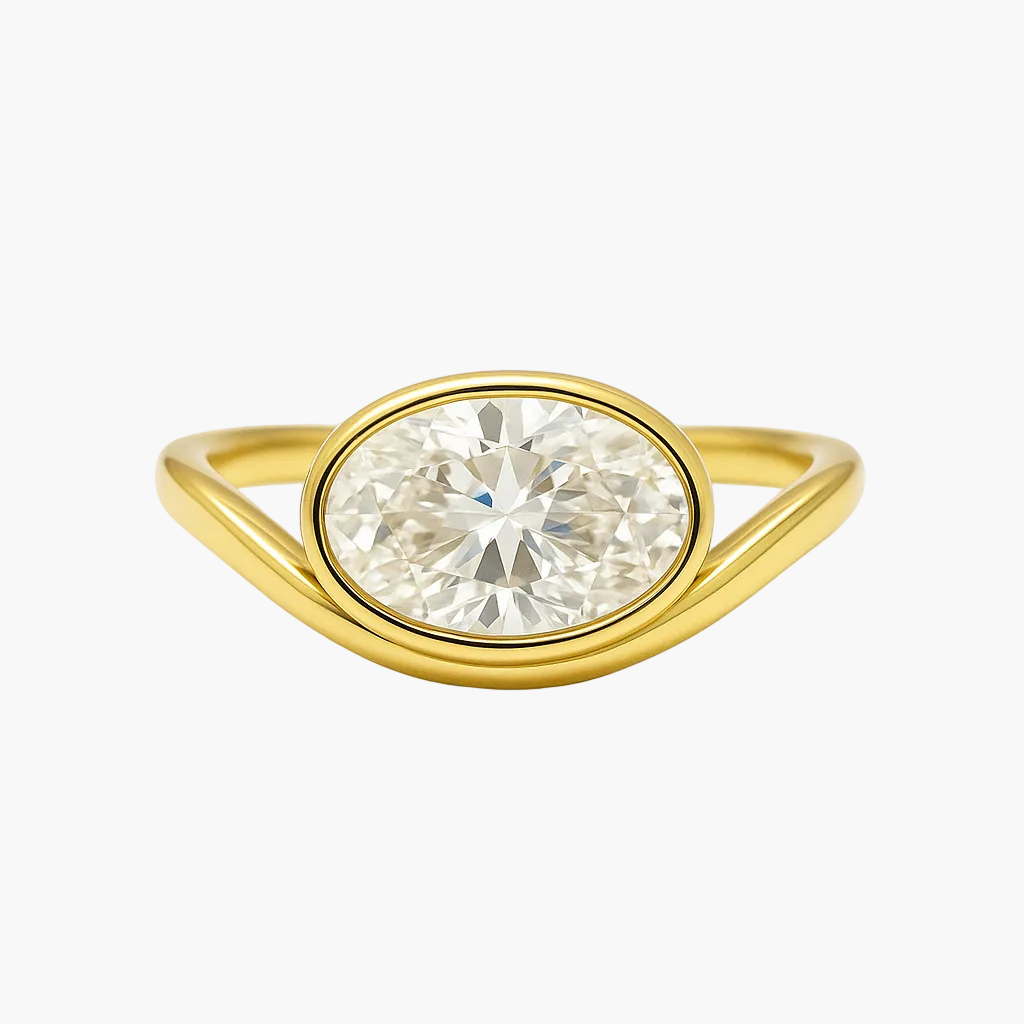 Gold ring with a diamond on a white background