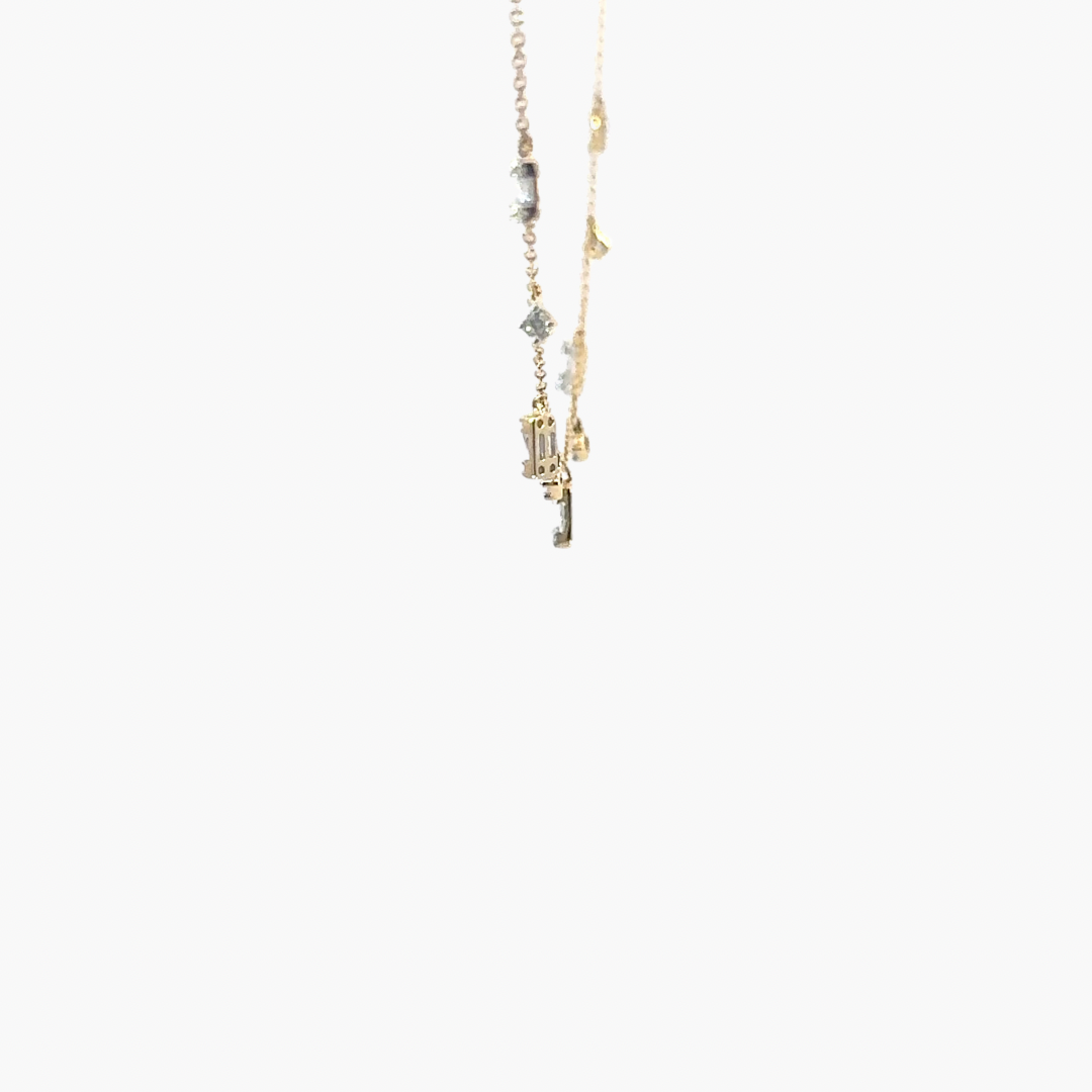 18ct Yellow Gold Diamond Drop Necklace – Baguette & Brilliant Cut, 0.41ct