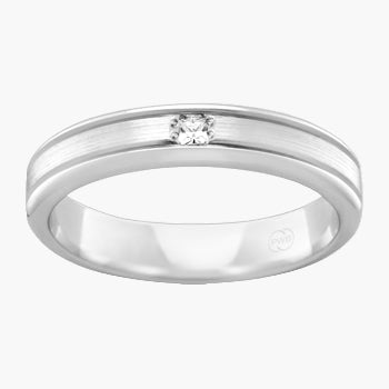 Silver ring with a diamond on a white background