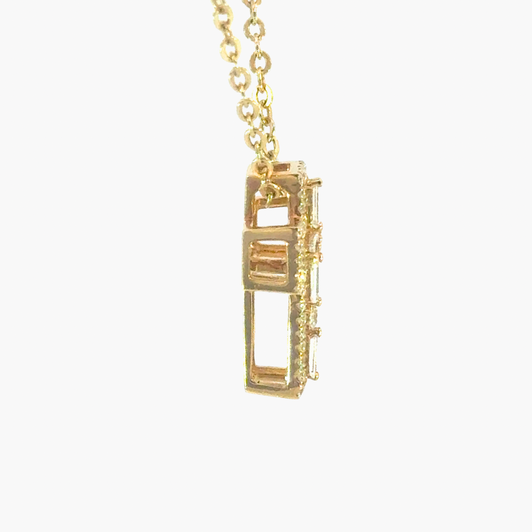 18ct Yellow Gold Diamond Cross Pendant – Baguette & Round Pave 1.14ct
