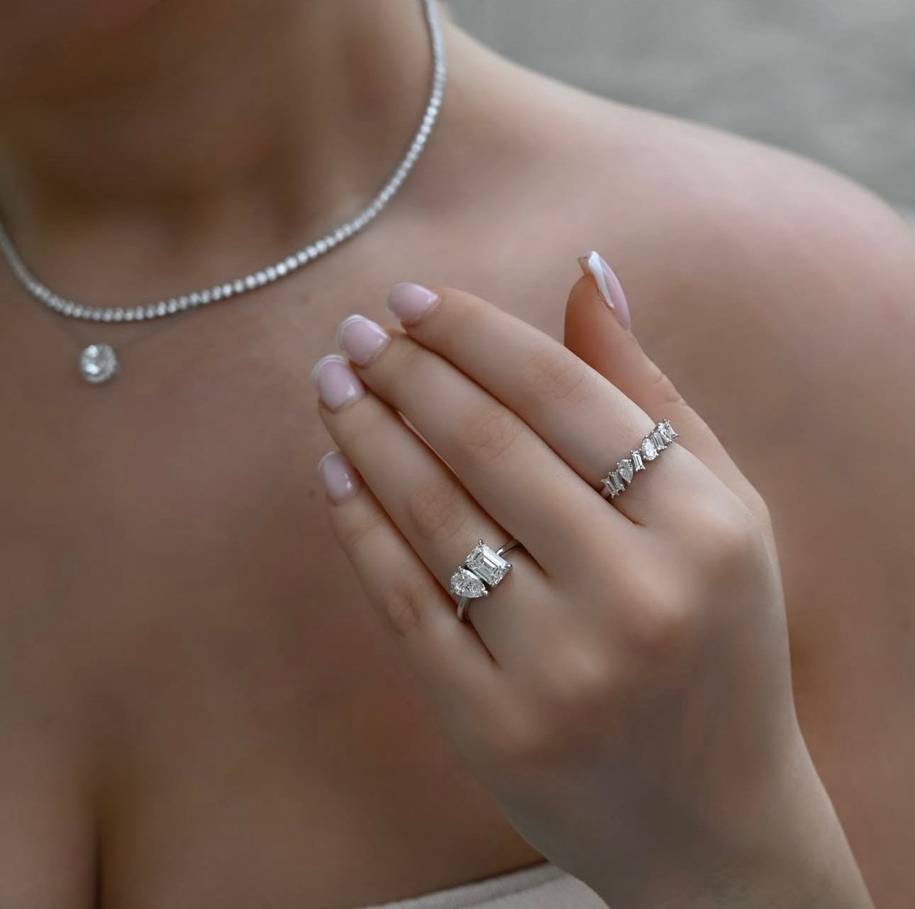 Diamond Ring with tennis necklace