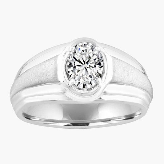 Silver ring with a diamond on a white background