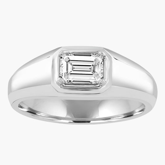 Silver ring with a diamond on a white background
