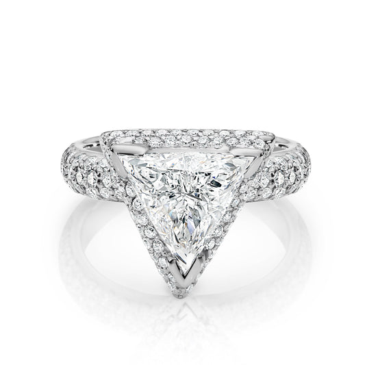Rachel | Triple Pavé Diamond Band Engagement Ring with Hidden Halo & High-Set Solitaire
