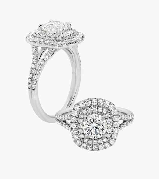 Elise | Claw-Set Double Halo Engagement Ring with Split Shoulders & Elevated Centre Stone t