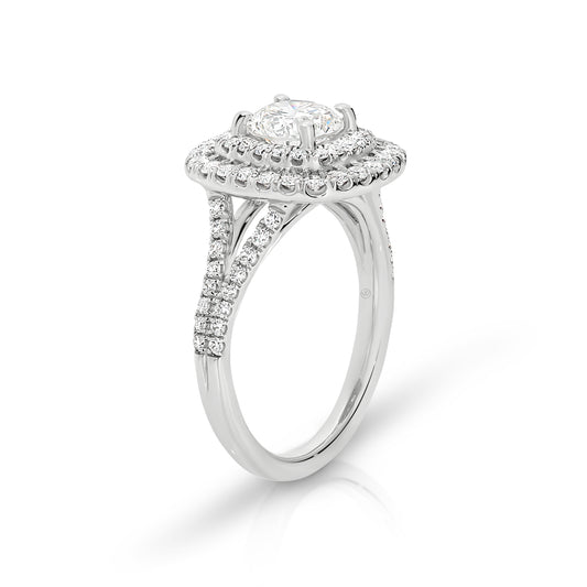 Elise | Claw-Set Double Halo Engagement Ring with Split Shoulders & Elevated Centre Stone t