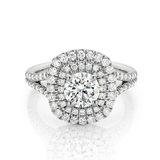 Elise | Claw-Set Double Halo Engagement Ring with Split Shoulders & Elevated Centre Stone t