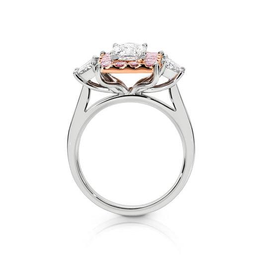 Esther | Trilogy Engagement Ring with Pink Diamond Halo
