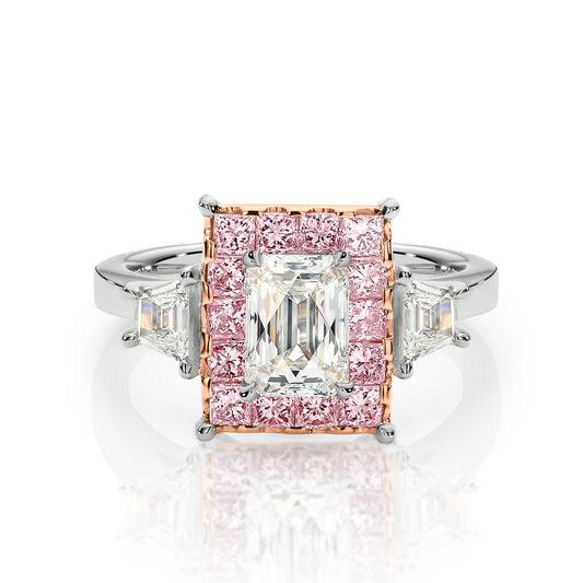 Esther | Trilogy Engagement Ring with Pink Diamond Halo