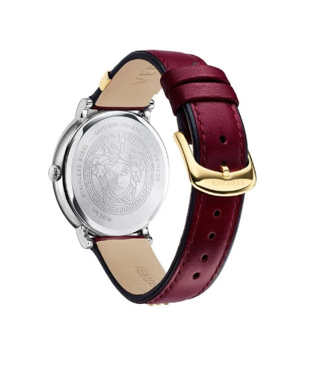 Versace V-Circle Watch – 38mm White Dial & Bordeaux Leather - VBP020017