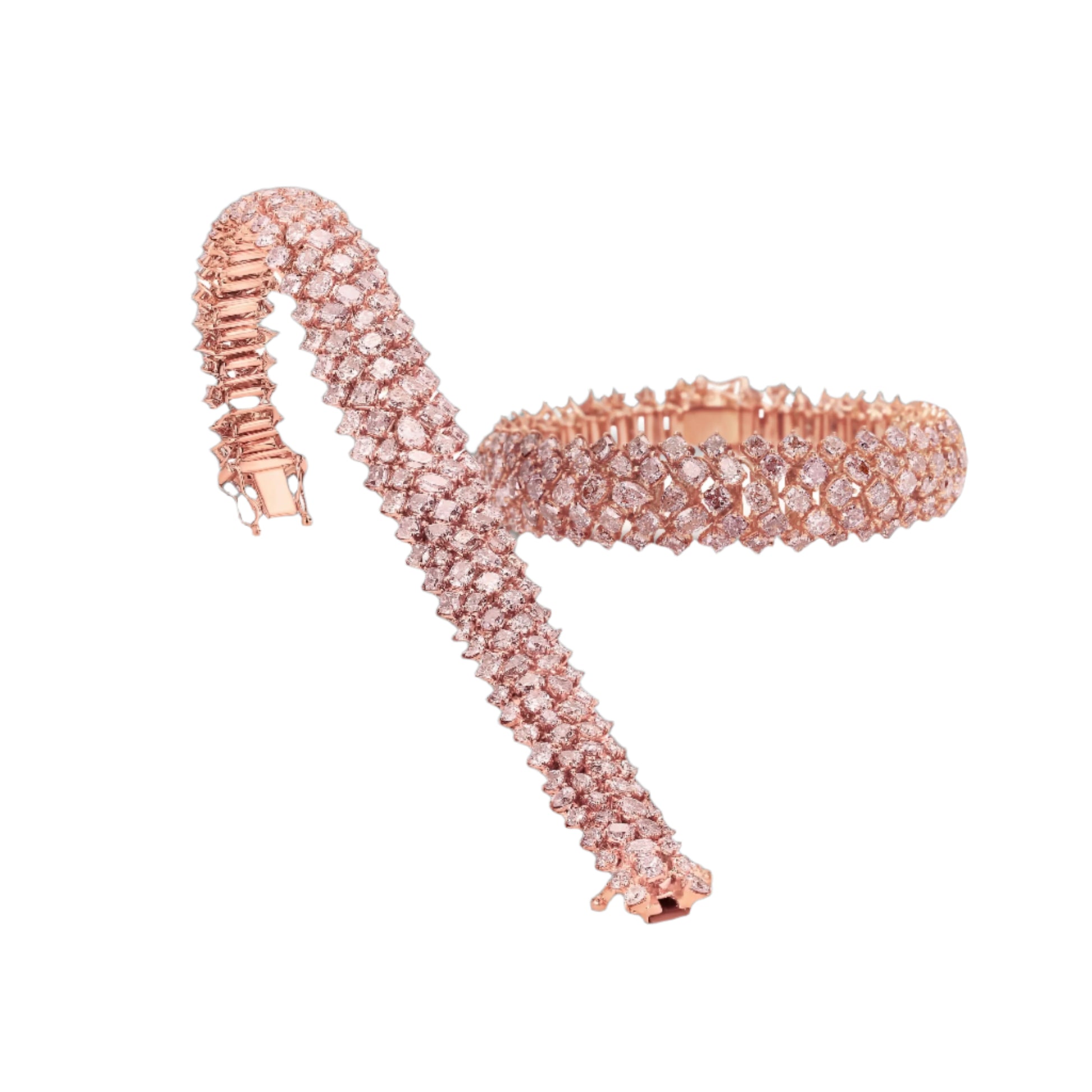 Rose gold bracelet with pink diamond gemstones. 