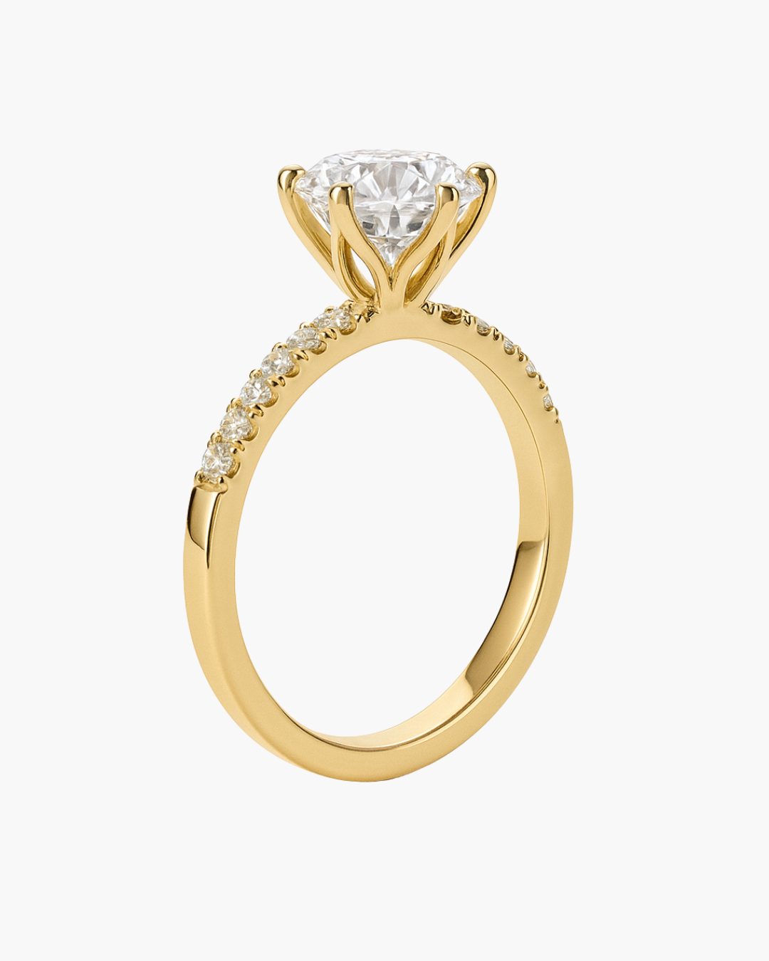 Gold ring with a diamond on a white background