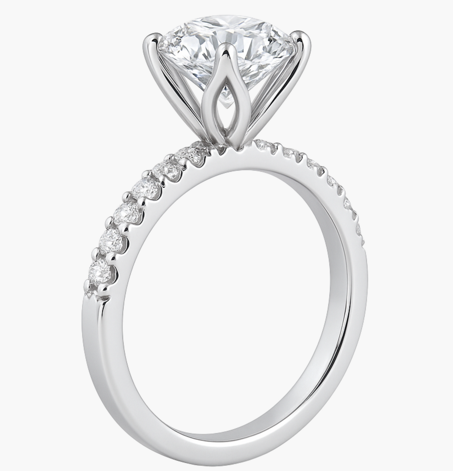 Diamond ring with a white gemstone on a white background
