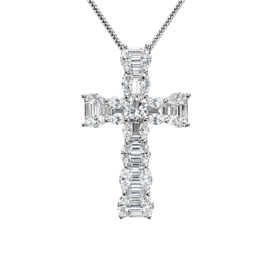 Diamond cross pendant on a white background