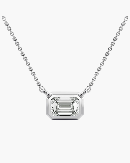 Emerald Cut Diamond Pendant – East-West Bezel Set | 18ct White Gold