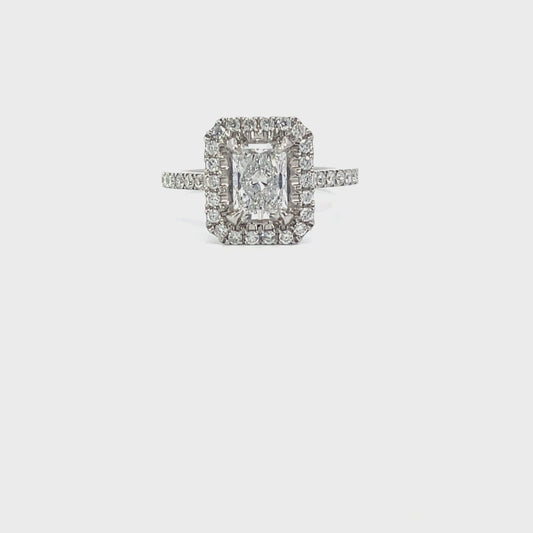 Clarissa | 18ct White Gold Radiant Cut Lab Grown Diamond with Natural Diamond Halo